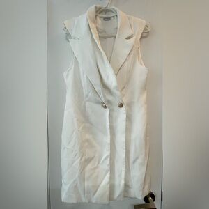 Diffuse - White Sleeveless Blazer Dress With Gold Buttons - size 6